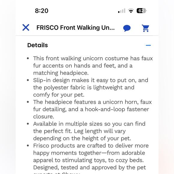 Unicorn Halloween Costume for small dog or cat - Picture 7 of 8